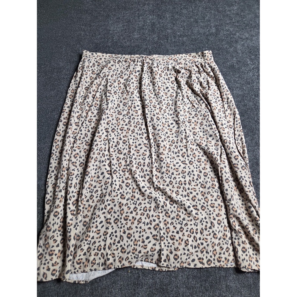 Nine West‎ Womens XXL Leopard Print Midi Skirt Elastic Waist Tan Black A-Line
